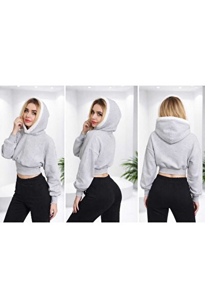 LARİSA COLLECTİON Kapüşonlu, korse tarzı gri sweatshirt.