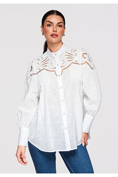 OMBRE Women's Elegant Cotton Shirt OW-SH-E0022 White