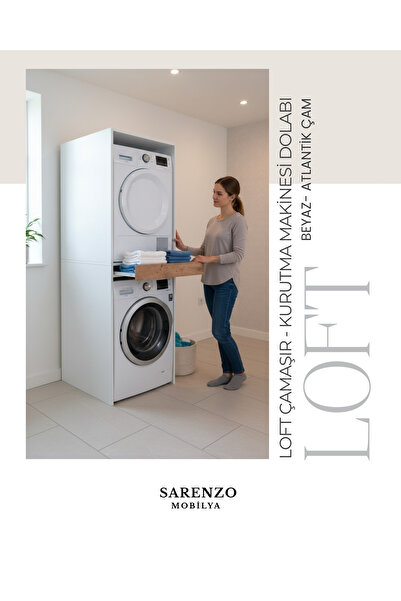 Sarenzo Loft Çamaşır Makinası Dolabı Kurutma Makinası Dolabı Banyo Dolabı (Be...