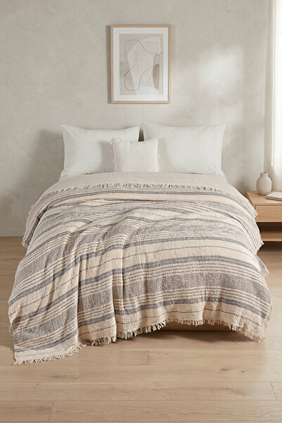 Destiva Home 4 Layer Muslin Double Bedspread 220X230 cm 100% Cotton Striped S...