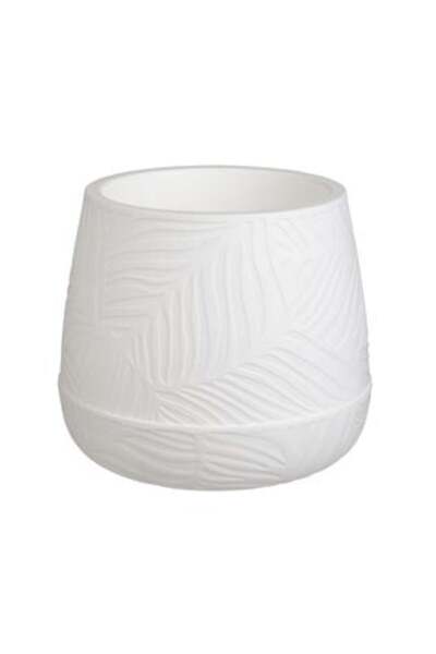 SHOPIENS Plastic Flower Pot White with Pattern & Integrated Plate Ø21.1 x 18 cm