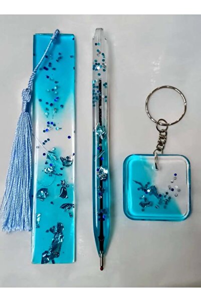OEMN Handmade Resin Set - Blue with Silver Foil and Blue Rhinestones