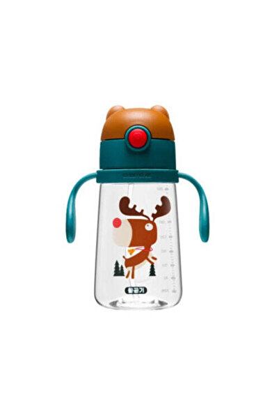 Beddybear Termos pentru copii cu mânere și pai, model cerb, 380 ml, verde