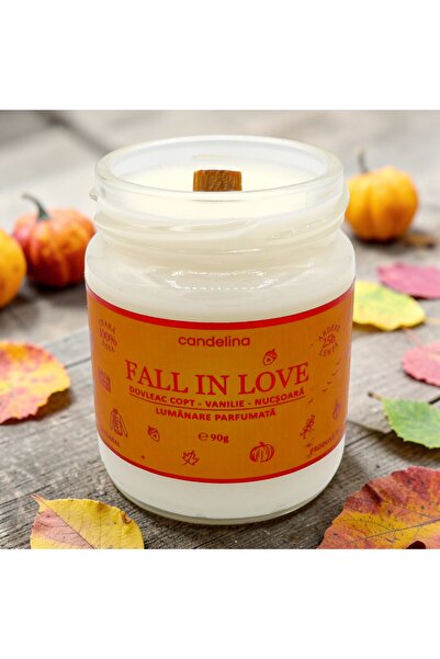Candelina Lumanare parfumata soia cu fitil lemn, FALL IN LOVE – Dovleac Copt,...