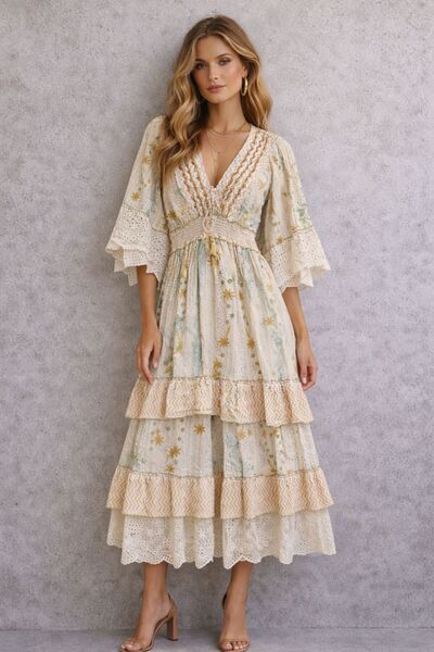 Generic Long Dress with Short Sleeves and Embroidery