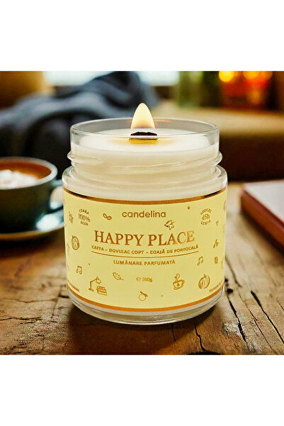Candelina Lumanare parfumata soia cu fitil lemn, HAPPY PLACE – Cafea, Dovleac...