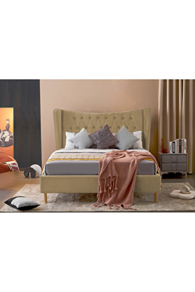 MarketMob Pat Lora 180x200 cm Tapitat Catifea Bej Somiera Inclusa