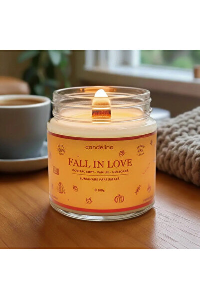 Candelina Lumanare parfumata soia fitil lemn, FALL IN LOVE – Dovleac Copt, Va...
