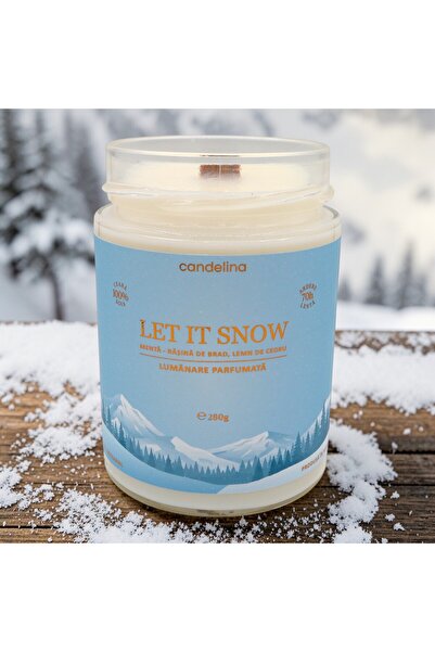 Candelina Scented soy candle with wooden wick, LET IT SNOW – Mint, Fir Resin,...