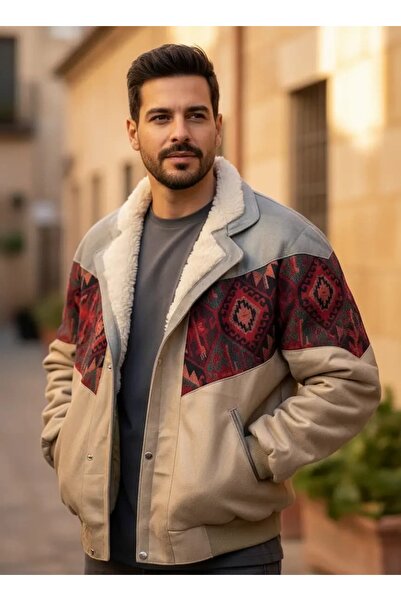 CANMODA (7888) Recien Unisex Fur Collar Vintage Aztec Jacket Oversize 90S Coa...