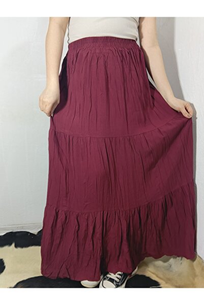 hoaryage Elastic Waist 3-Layer Ruffled Viscose Fabric Skirt, Mevlana Long Cot...