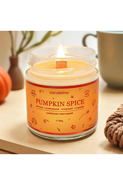 Candelina Lumanare parfumata soia fitil lemn, PUMPKIN SPICE – Dovleac, Scorți...