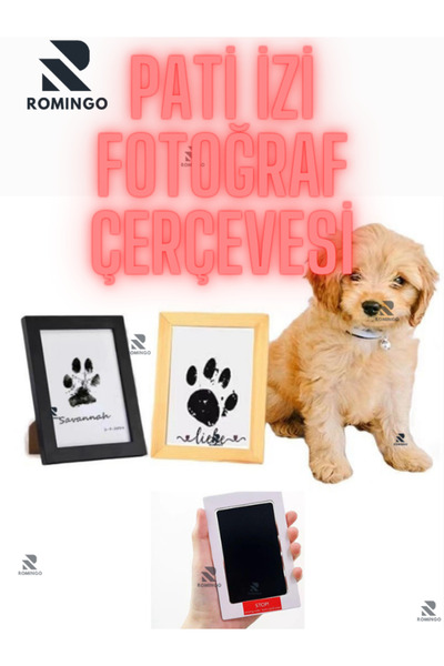 Romingo Pati İzi Fotoğraf Çerçevesi Kedi Köpek Anı Seti Mürekkepsiz Baskı Kit...