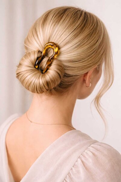 REBORN DESIGN Amber Color Leopard Patterned 13 cm Bone Bun Hairpin