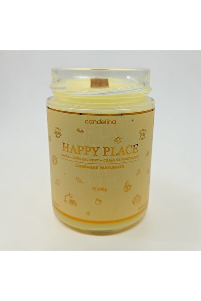 Candelina Lumanare parfumata soia cu fitil lemn, HAPPY PLACE – Cafea, Dovleac...