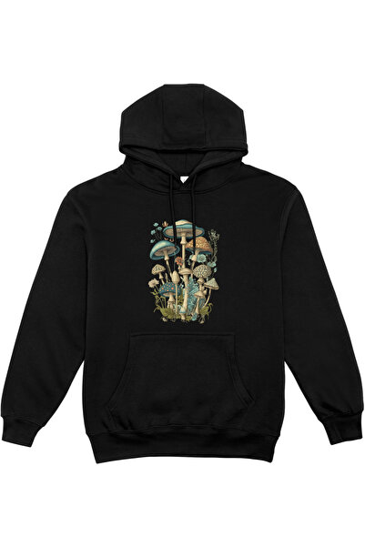 HoinarClothing Black Unisex Hoodie with Mushroom Print - BLUEY