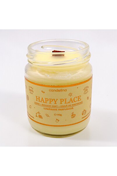 Candelina Lumanare parfumata soia cu fitil lemn, HAPPY PLACE – Cafea, Dovleac...