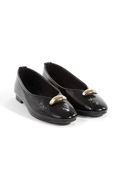 MİNNACE Black Wrinkled Patent Leather Buckle Round Toe Orthopedic Closed Ball...