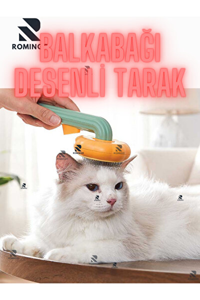 Romingo Pumpkin Patterned Cat & Dog Comb Easy Hair Removal with One Button