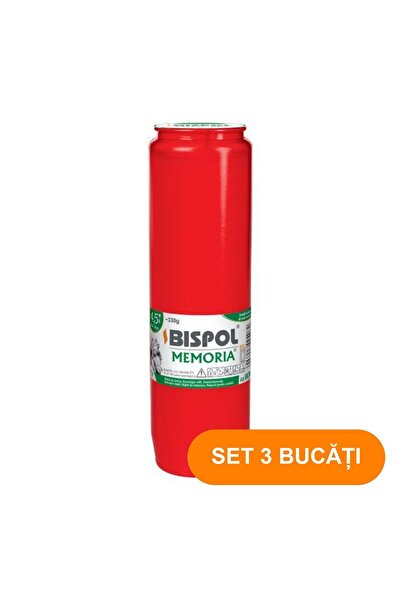 BISPOL SET 3 PIECES - Red Long-Burn Candle, 4.5-Day Duration, 250 g (W6)
