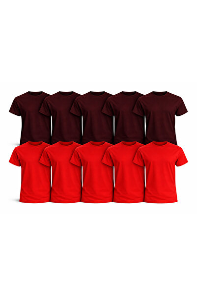 MONOTEE 100% Cotton T-Shirt, Set of 10 Burgundy and Red T-Shirts for Men, Sim...