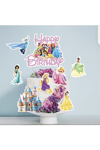 Markasız ucuz Princess Themed Decoration Card Party Ornament 8 Pieces