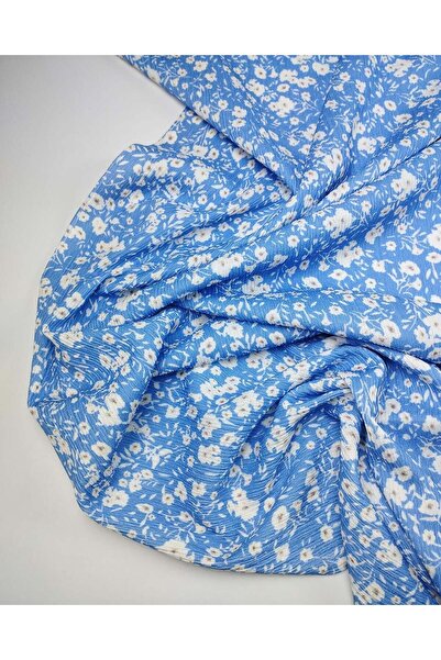 Kumaş Parça Țesătură din jerseu cu model floral, albastru, cu aspect încrețit...
