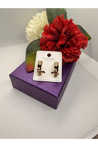 XUPING JEWELRY KUYUMCU SERİ 14K RENGİ ZİRKON TAŞLI KALIN HALKA MODEL ÇELİK KÜPE