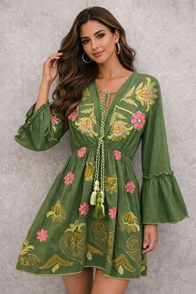 GENECOM Short Dress with Embellished Sleeves