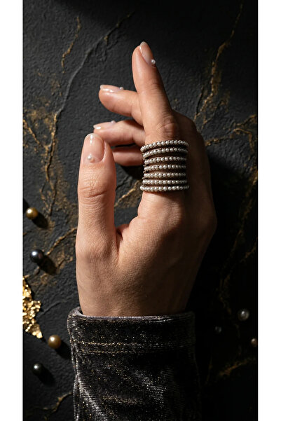 Dorvina خاتم نسائي من البرونز، مجوهرات عتيقة، مرصع باللؤلؤ الصغير، 7 صفوف، خا...