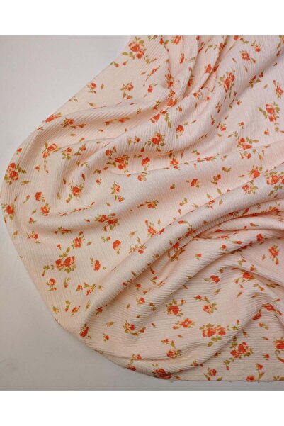 Kumaş Parça Țesătură din jerseu cu model de flori de rodie pe fundal de somon...