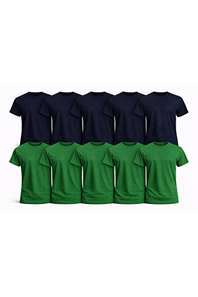 MONOTEE 100% Cotton T-Shirt, Set of 10 Navy Blue and Green T-Shirts for Men, ...