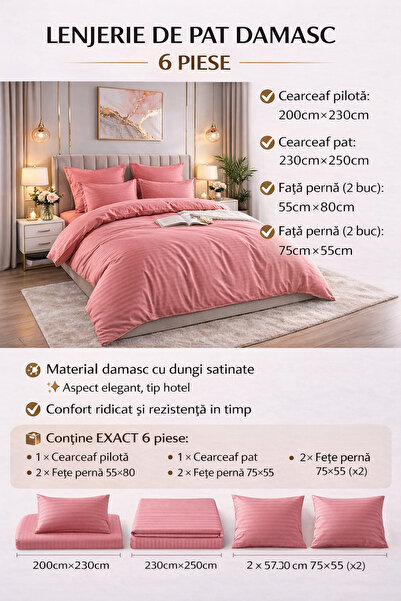 6-Piece Damask Bedding Set with Elastic, Casa Pucioasa, Fine Damask, Hotel Luxury, 4 Pillows miniatura 4