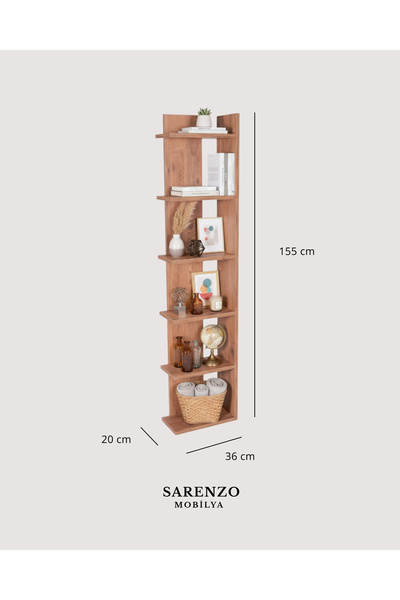 Sarenzo Slim Köşe Kitaplık (Atlantik Çam) Şık Modern Kitaplık (Sağ Köşe)