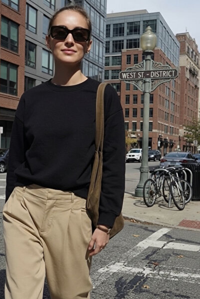 FEG STORE Women's Circular Neck Oversize Sweatshirt