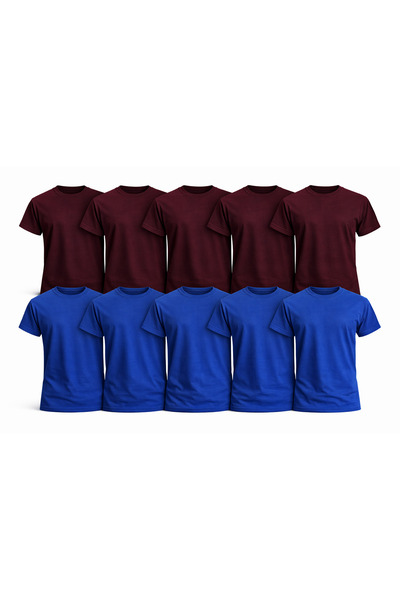 MONOTEE 100% Cotton T-Shirt, Set of 10 Men's Burgundy and Blue T-Shirts, Simp...