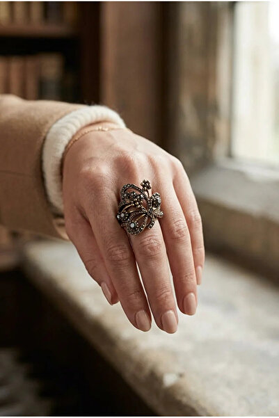 Dorvina Bronze Women's Ring Antique Jewelry Margazite Stone Embellished Butte...