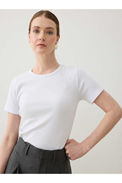 Refka Cotton Short Sleeve Basic T-Shirt - White -