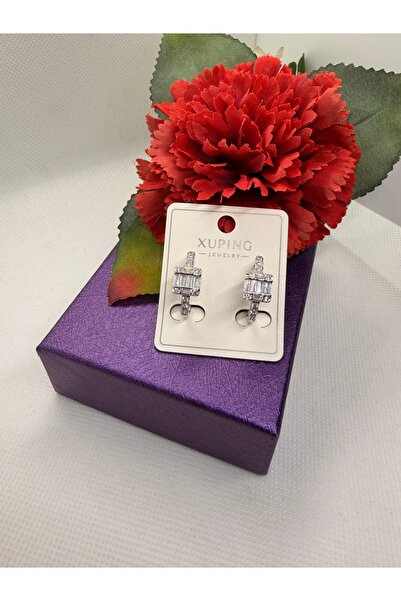 XUPING JEWELRY Jeweler's Series Baguette Zircon Stone Steel Earrings