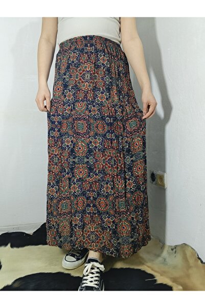 hoaryage Ελαστική μέση, υφασμάτινη φούστα βισκόζης με 3 στρώσεις βολάν, μακρι...