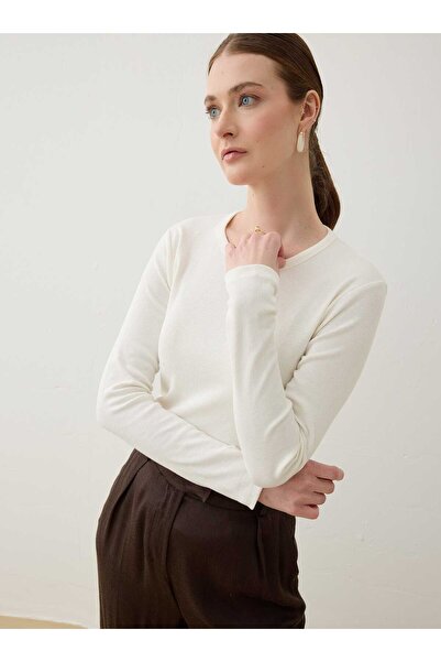 Refka Tricou de damă basic din bumbac cu decolteu rotund - Ecru -