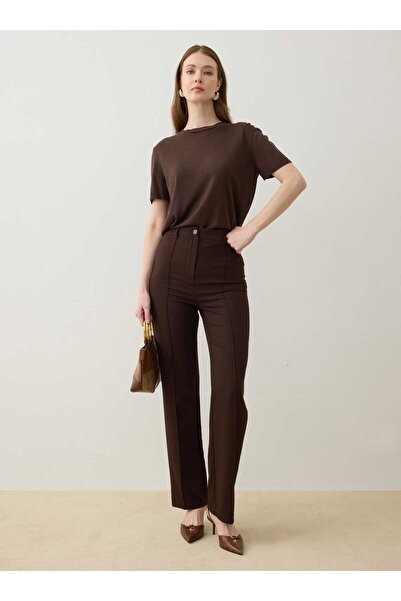 Refka Ribbed Detailed Woven Trousers - Brown -