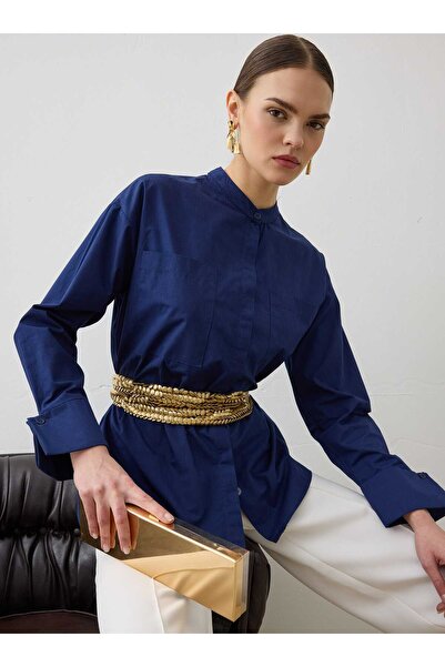 Refka Wide Cuff Poplin Tunic with Pocket Detail - White -