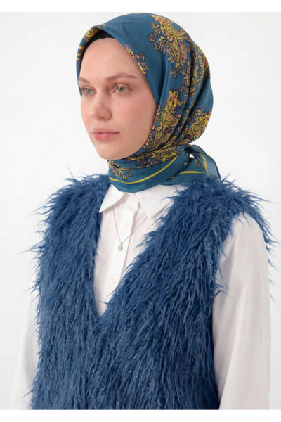 Silk Home Φουλάρι Βισκόζης Βελόρα Τεσσάρων Εποχών Μπαρόκ Φλοράλ Σχέδιο Μπλε Π...