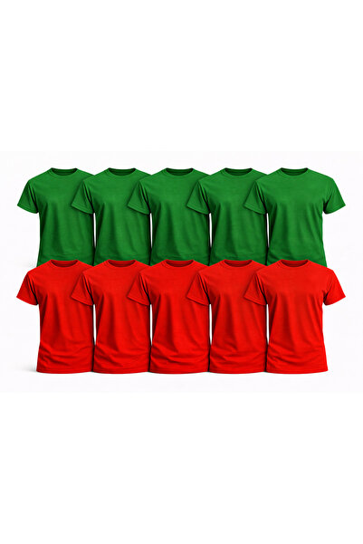 MONOTEE 100% Cotton T-Shirt, Set of 10 Red and Green T-Shirts for Men, Simple...