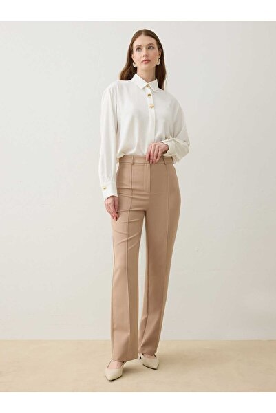 Refka Ribbed Detailed Woven Trousers - Mink -