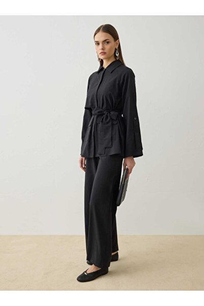 Refka Σετ Ρόμπας και Παντελονιού με Λεπτομέρεια Τσέπης - Μαύρο - Αποκλειστικό
