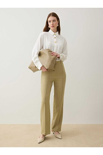 Refka Ribbed Detailed Woven Trousers - Light Khaki -