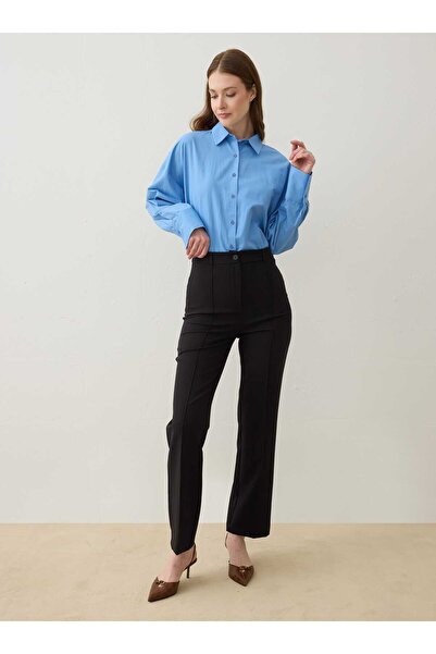 Refka Ribbed Detailed Woven Trousers - Black -