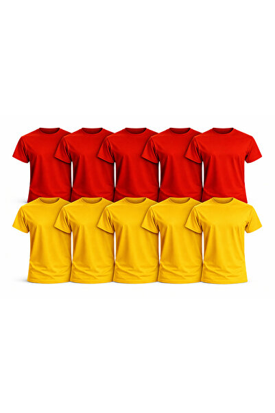 MONOTEE 100% Cotton T-Shirt, Set of 10 Red and Yellow T-Shirts for Men, Simpl...